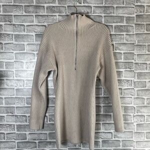 Cream off white ribbed knit jumper mini dress